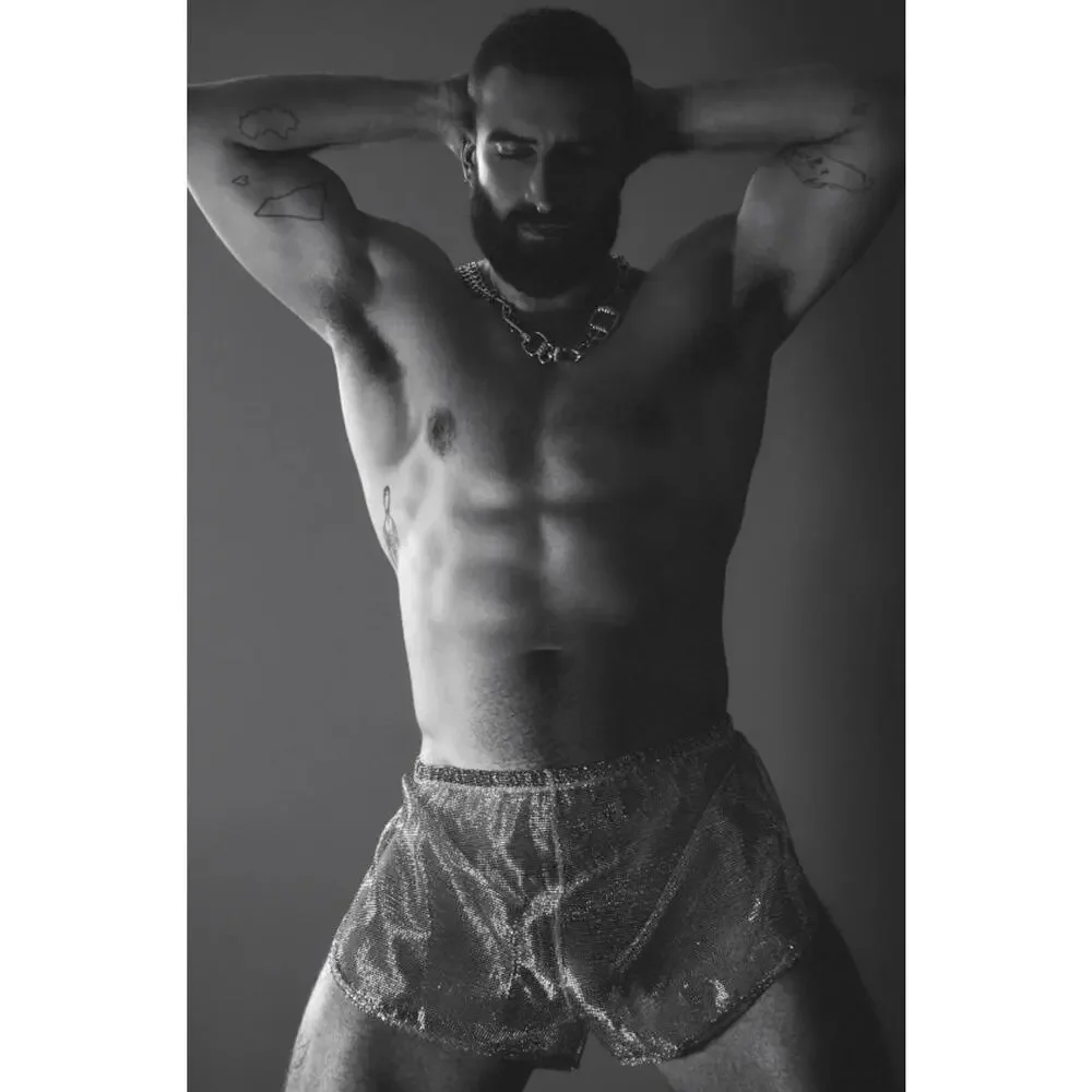 NEW Exterface x Stiaan Louw EX-SL Raw Steel Net Mesh Jogger Shorts Silver Large